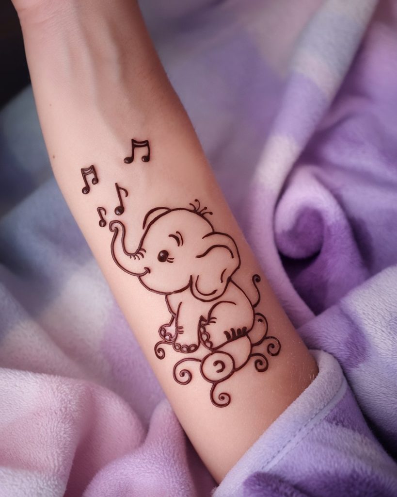 Cute Musical Elephant Mehndi for Kids