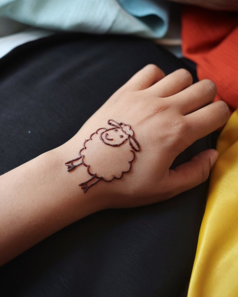 Cute Sheep Mehndi Design for Kids