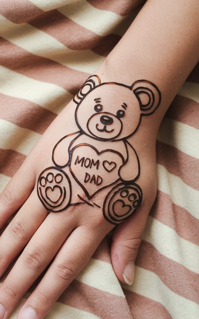 Heartwarming Teddy Bear Mehndi Design for Kids