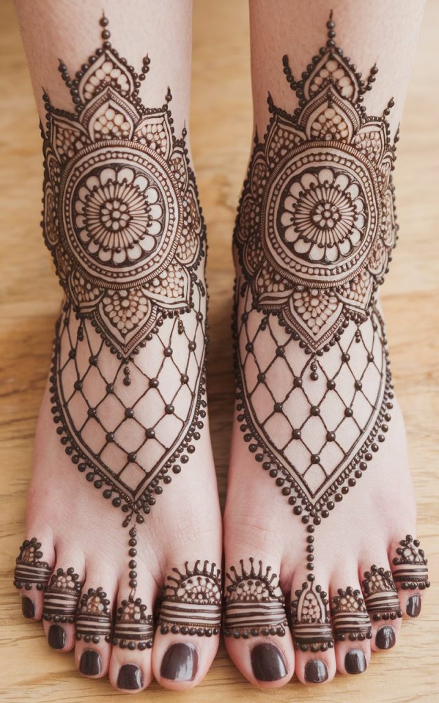 Intricate Arabic Floral Mandala Foot Mehndi