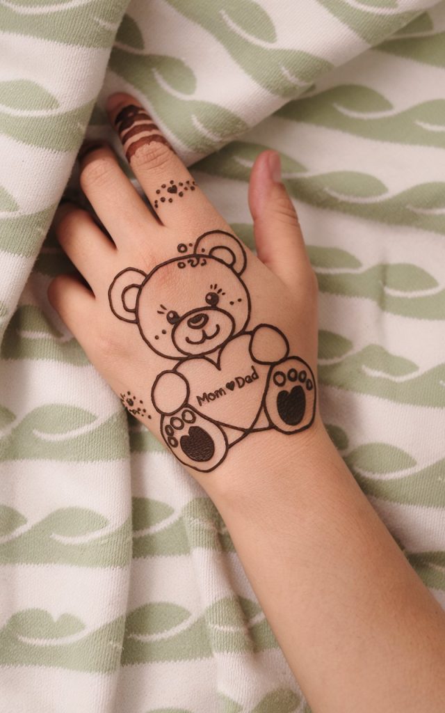 Teddy Bear Mehndi Design for kids