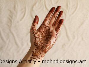 Intricate mehndi design on palm and fingers