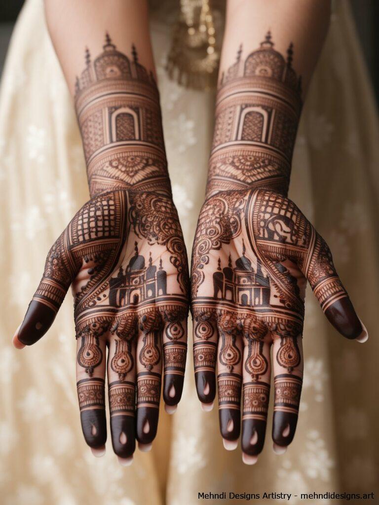 Royal Dulhan Mehndi with Palace Elephant Motifs 1