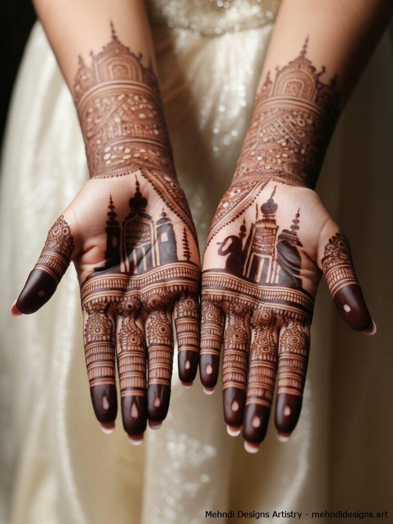 Royal Dulhan Mehndi with Palace Elephant Motifs 2