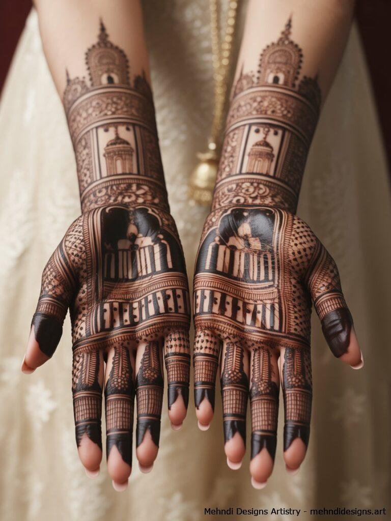 Royal Dulhan Mehndi with Palace Elephant Motifs 4