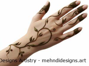 Simple vine mehndi on back of hand and fingers