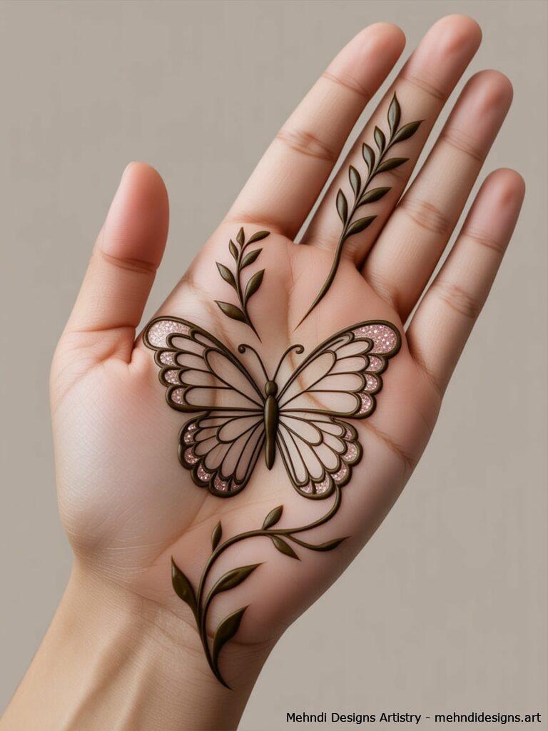 Glitter Butterfly Mehndi Design 2