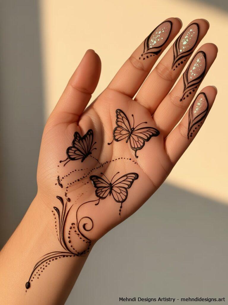 Glitter Butterfly Mehndi Design 4