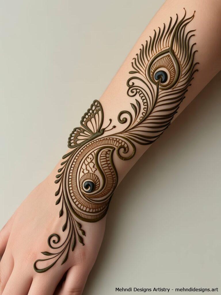 Peacock and Butterfly Mehndi Design 3