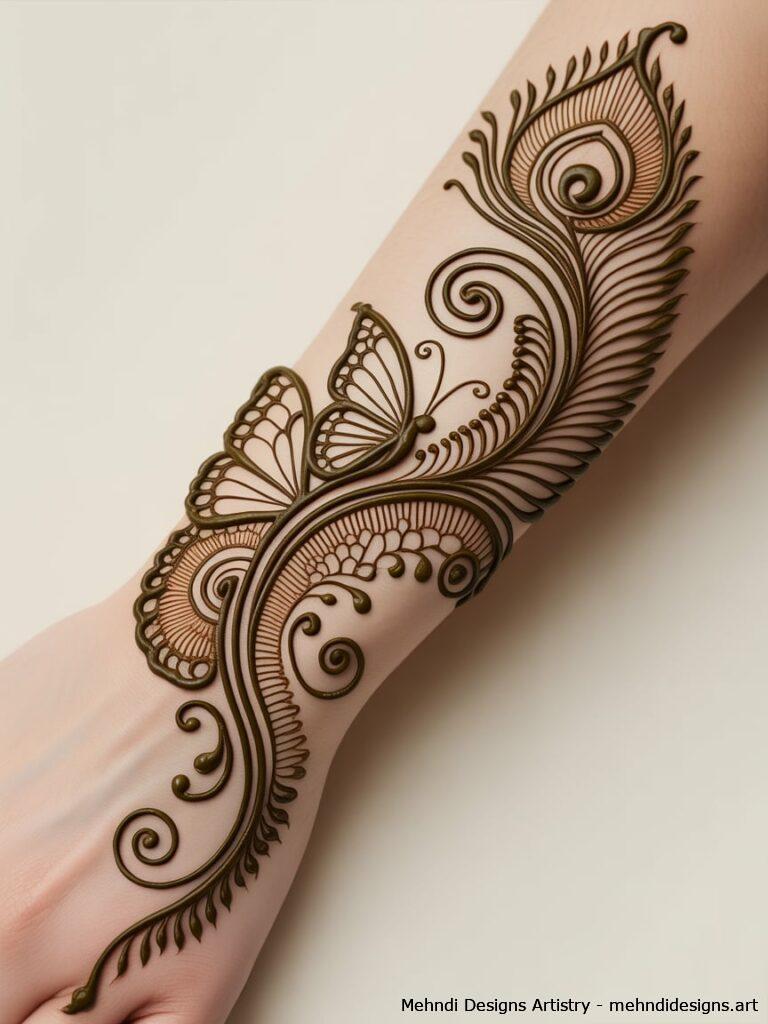 Peacock and Butterfly Mehndi Design 4