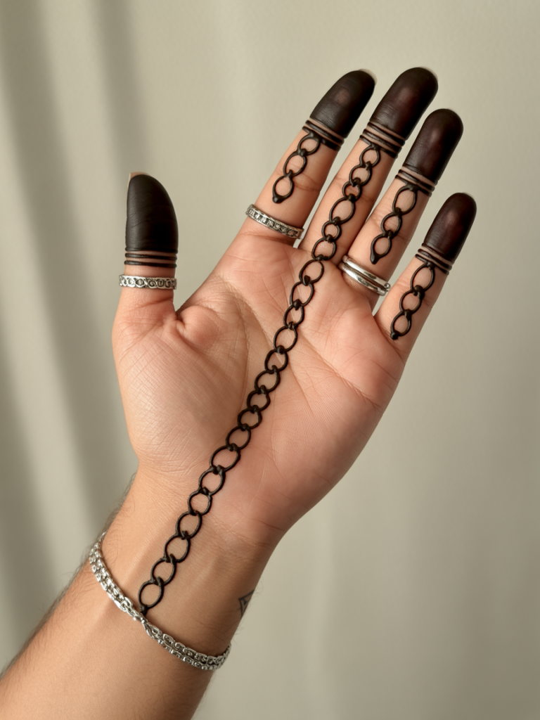Stylish Mehndi with Rings Chain Illusion 1