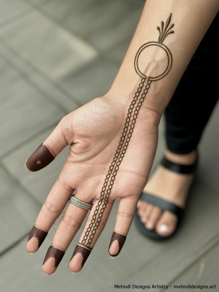 Stylish Mehndi with Rings Chain Illusion 4