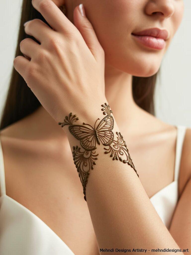 Wrist Bracelet Butterfly Mehndi Design 1