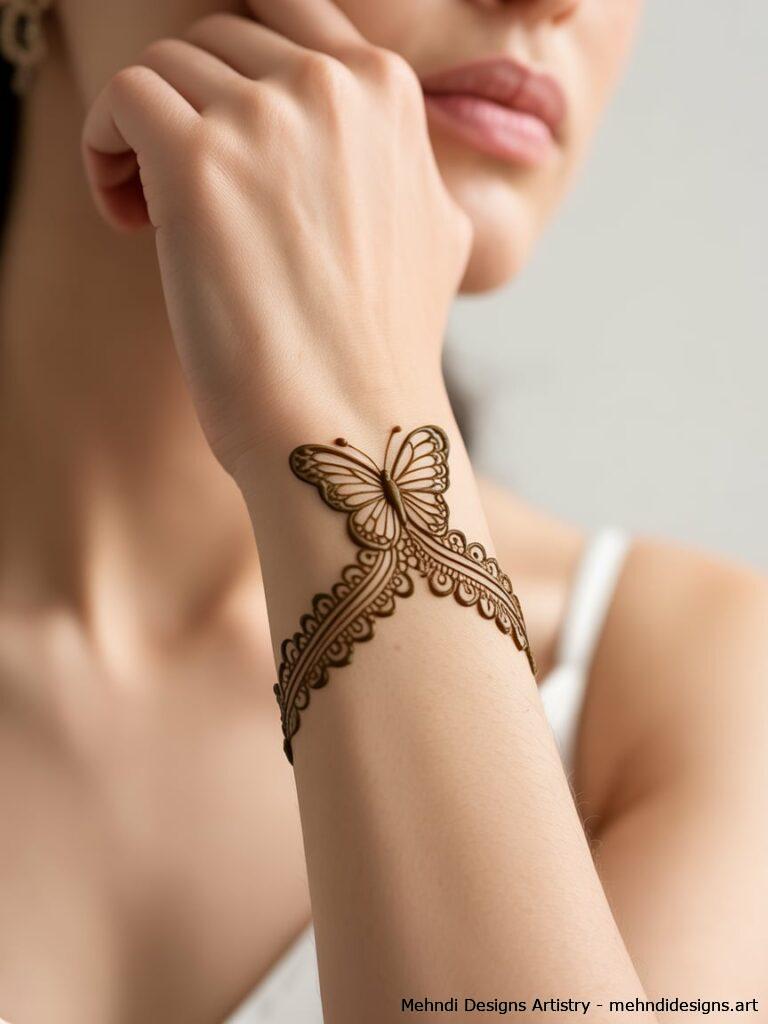 Wrist Bracelet Butterfly Mehndi Design 2