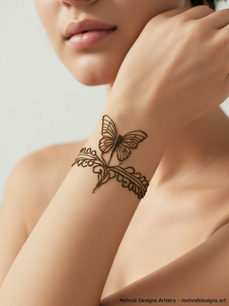Wrist Bracelet Butterfly Mehndi Design 3