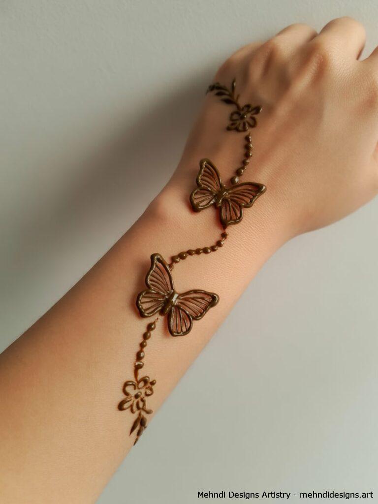 Wrist Bracelet Butterfly Mehndi Design 4